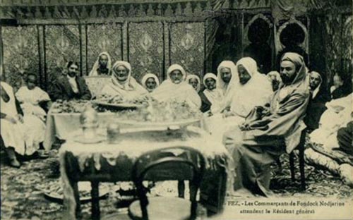  Photo postcards: Fez merchants are giving a lavish party in Fondouk Najjarine in honour of Marshal Lyautey