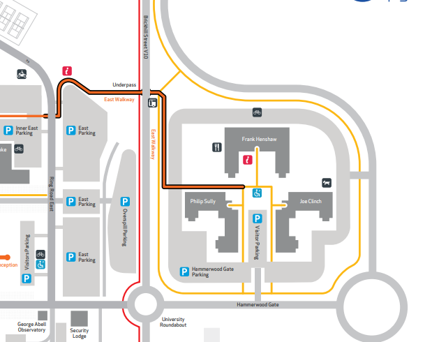 Underpass route to East Campus Map