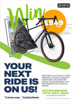Poster showing bike you could win in prize draw