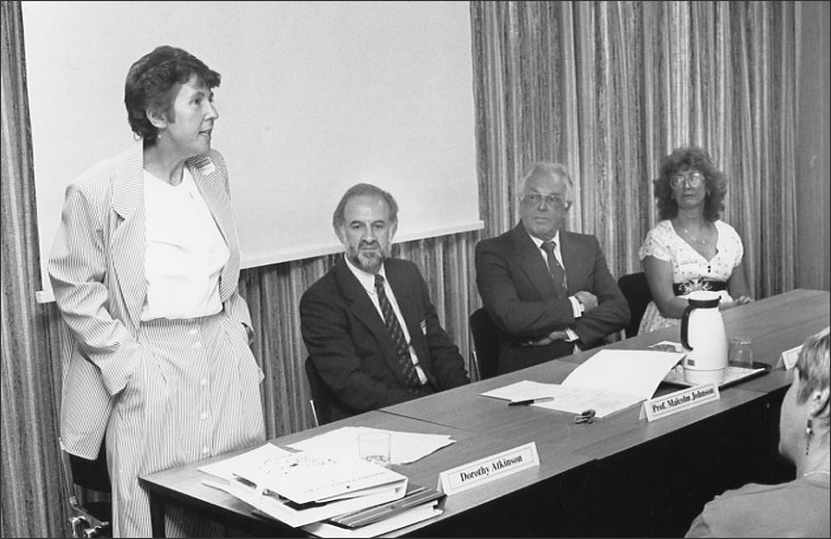 A black and white photograph showing members of the early SHLD Research Group