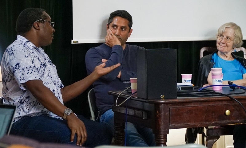Geoff Banda, Dinar Kale and Joanna Chataway on panel, “Innovation in the life sciences”