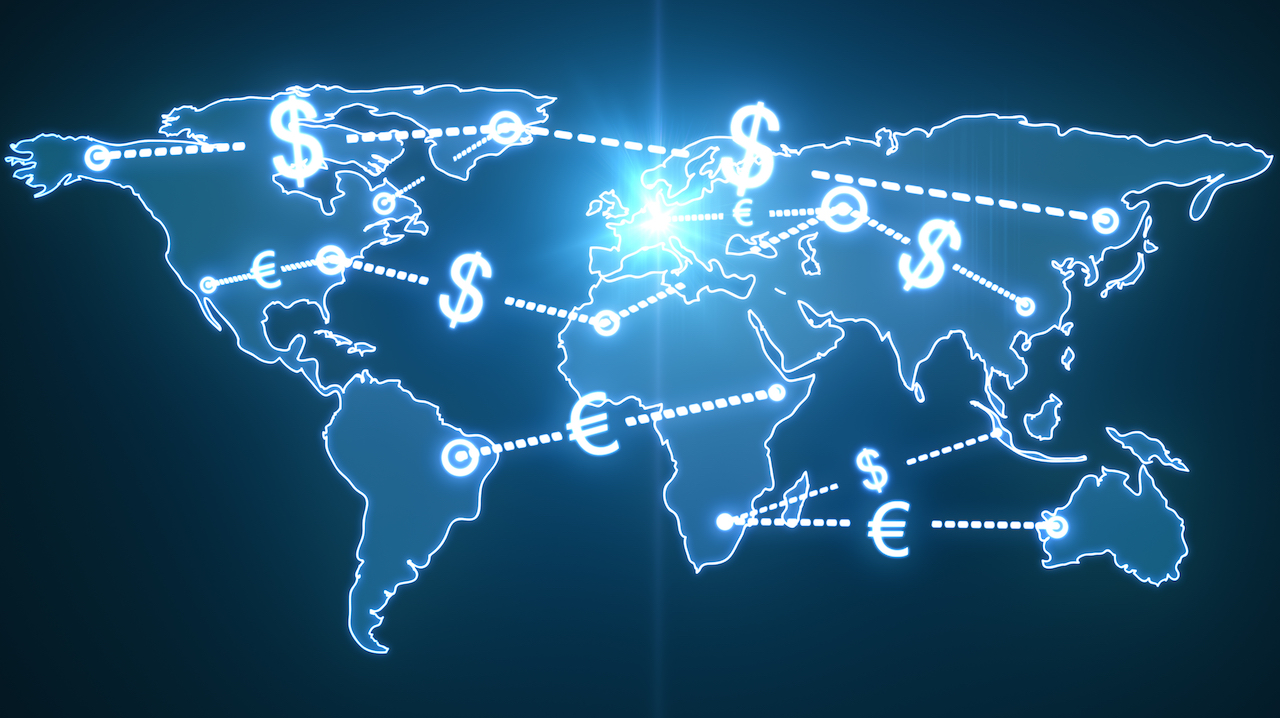 graphic showing money flowing across world