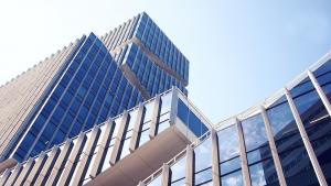 Photograph of a large banking building in Amsterdam