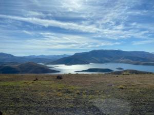 Mohale dam in the highlands of lesotho, part of the Lesotho highlands water project, built by cooperation of South African and Lesotho governments to supply water to Gauteng region of South Africa and hydroelectric power.