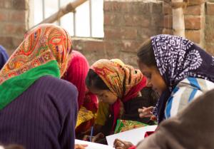 girls studying in village school in India