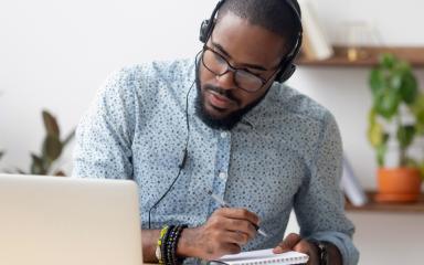 Student working from a laptop at home