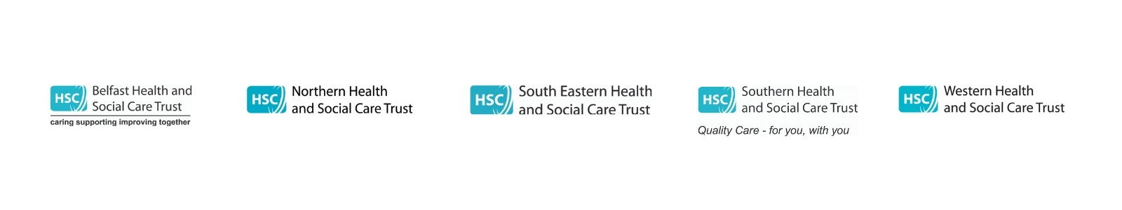 Belfast Health and social care trust logo, northern health and social care trust logo, south eastern health and social care trust logo, southern health and social care trust logo, western health and social care trust logo