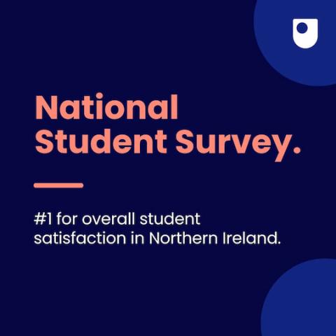 graphic with the text: National Student Survey. Number 1 for overall student satisfaction in Northern Ireland