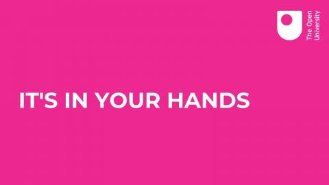 a pink graphic with the words 'It's in your hands'