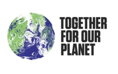 a picture of the world with the words 'Together for our planet'