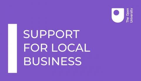 a purple graphic which has the words 'support for local business'