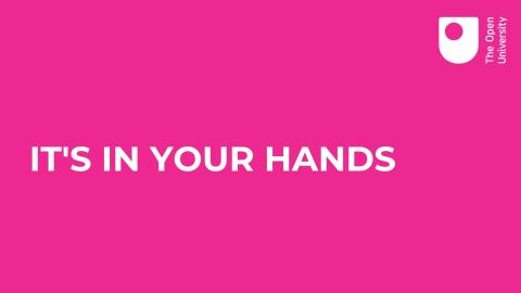 a pink graphic with the words 'It's in your hands'