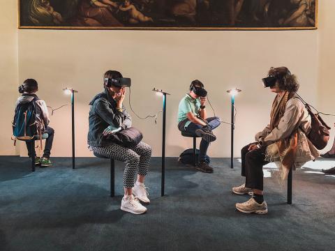 students with VR headsets