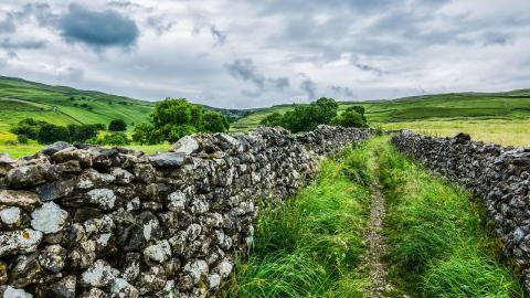 a stone wall and path, Yorkshire, UK