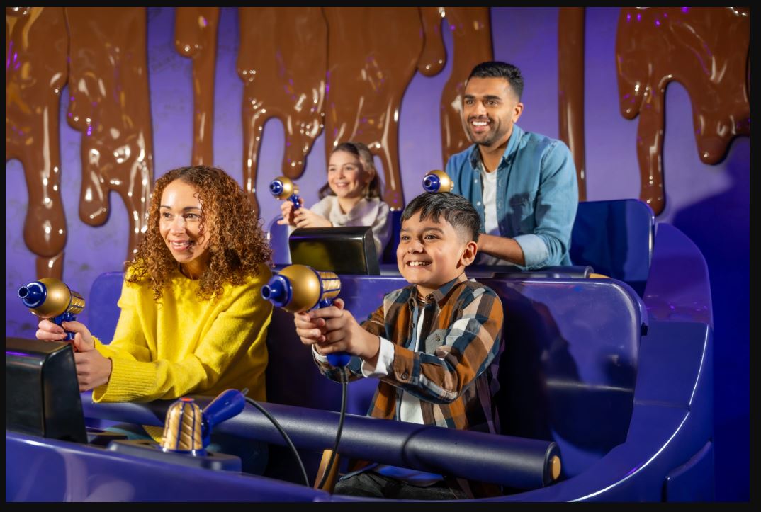 Family on a theme park ride