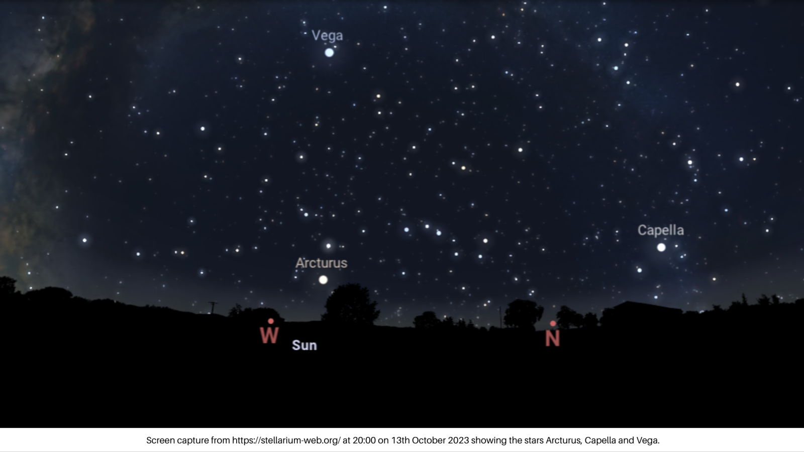 Image showing the stars Arcturus, Capella and Vega as seen in the night sky