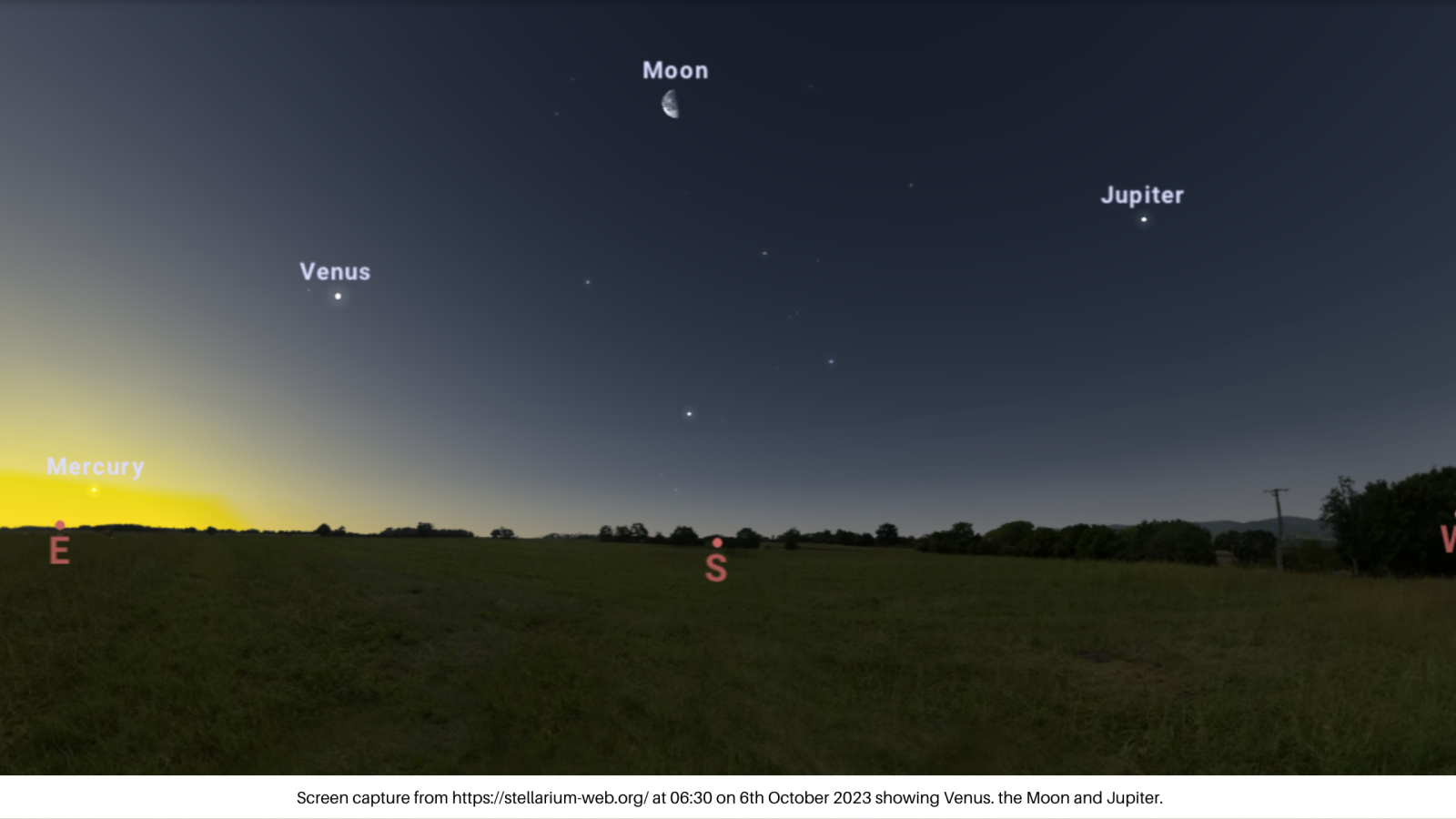 30 showing Venus, the Moon and Jupiter