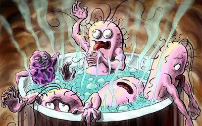 Cartoon image of microbes in boiling water