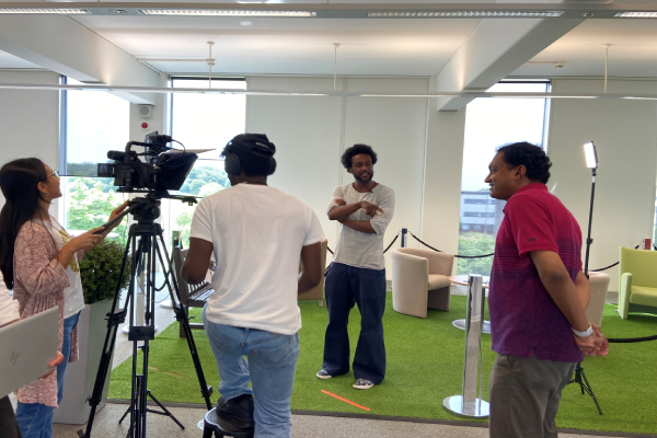 GRACE team filming in the library 2