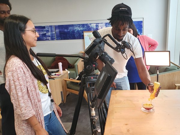 GRACE team filming with trifle