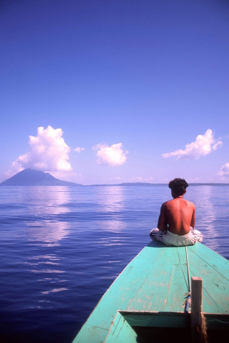 lake view and man on boat