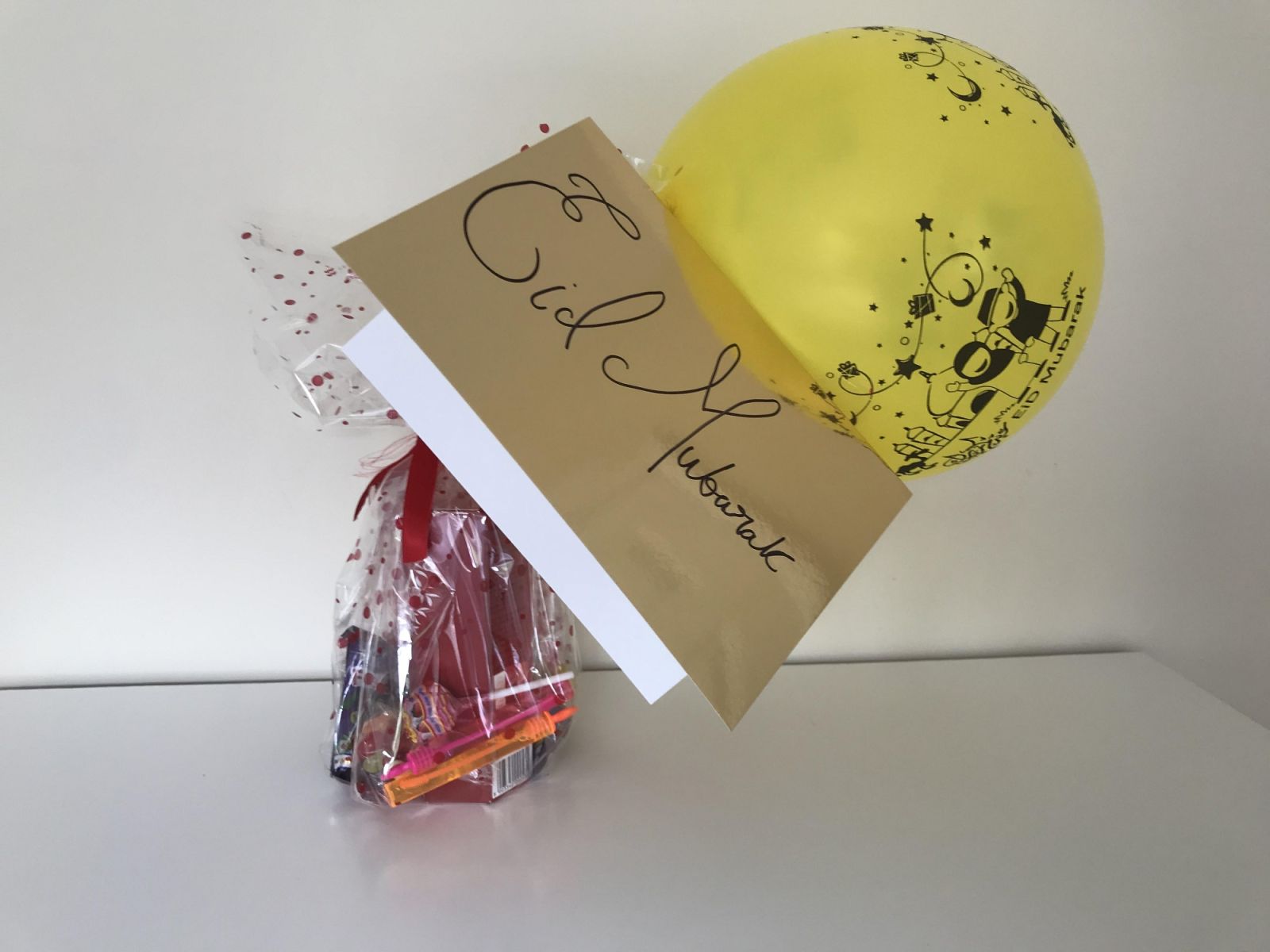 Pack of sweets, balloon and card