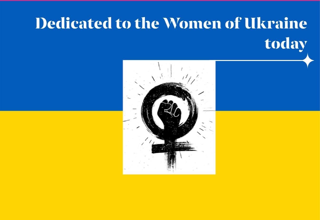 Ukraine national flag colour with text Dedicated to the Women of Ukraine Today
