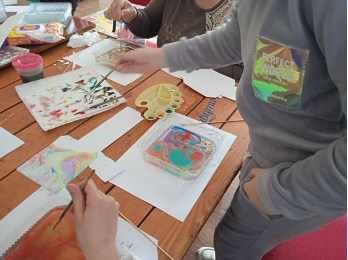 Art therapy in Olga’s shelter, for children who are internally displaced in Ukraine.