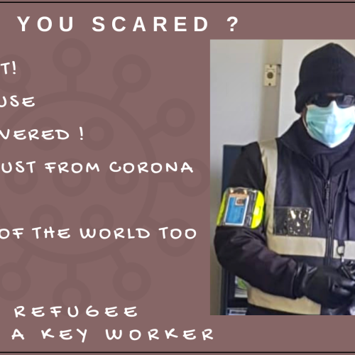 A man wearing masks with text "are you scared ......"