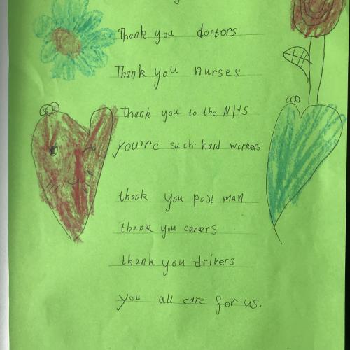 Thank you NHS - hand-written card