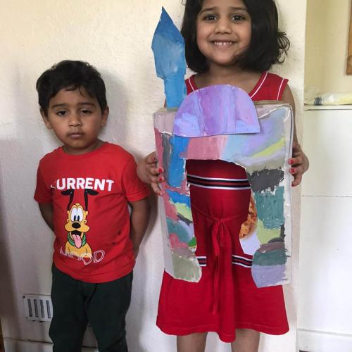 brother and sister made Cardboard Mosques During Lockdown