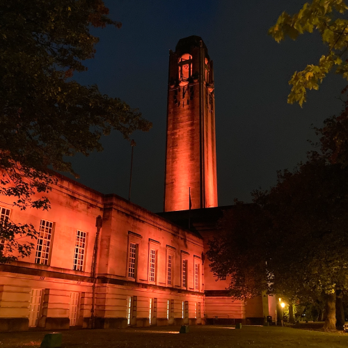 Guildhall lit up orange