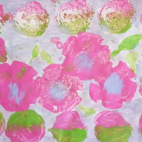 A block print of Pink Flowers