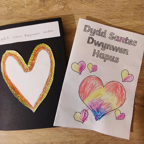 Two cards, made by author’s children on Dydd Santes Dwynwen (St. Dwynwen’s Day)
