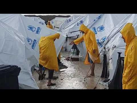 Floods rescue people  in Kara Tepe Camp, Greece