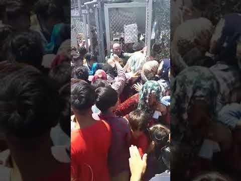 Queuing to get tested for Covid-19 Moria refugee camp