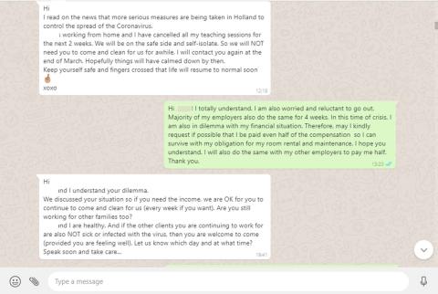 text messaging of a domestic worker negotiates with her employers