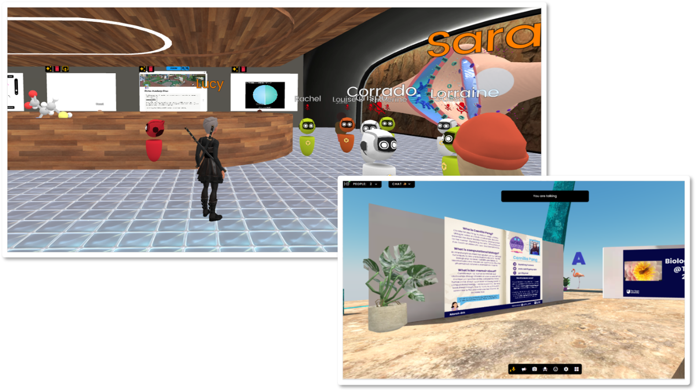 A VR environment being used for a school event with staff and a poster conference and scavenger hunt for Biology week.