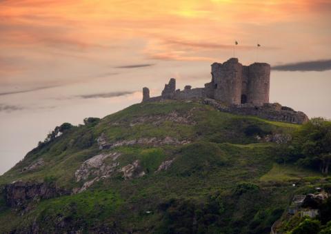 Castle with sunset background