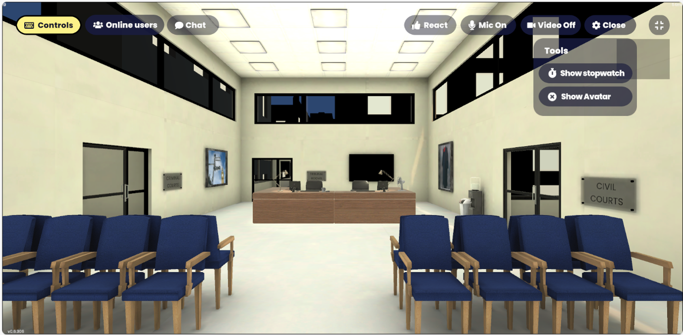 The waiting area of the virtual courtroom