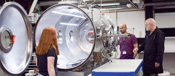 Prof. Manish Patel, Dr Matthew Sylvest and Dr Zoe Emerland discussing experiments by George - The Large Dirty Mars Chamber