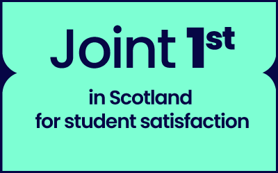 A stat graphic - Joint 1st in Scotland for student satisfaction