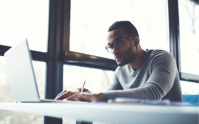 Person working on a laptop