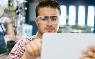 An engineer using a laptop