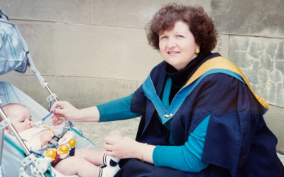 Susan Taylor at her OU degree ceremony with her baby daughter