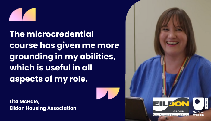 Image of Lita McHale with the quote The Microcredential course has given me more grounding in my abilities which is useful in all aspects of my role.