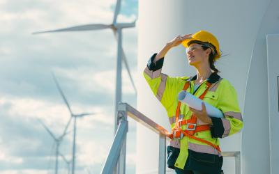 A woman working on a wind turbine site