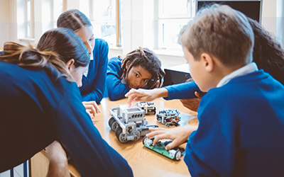 Group of school children working on a project