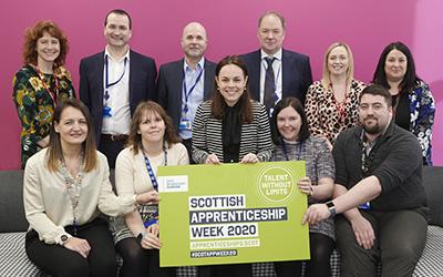 Finance Secretary Kate Forbes with Capgemini apprentices, and Capgemini and Open University teams