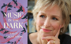 Image of Sally Magnusson and the cover of her book 'Music In the Dark'